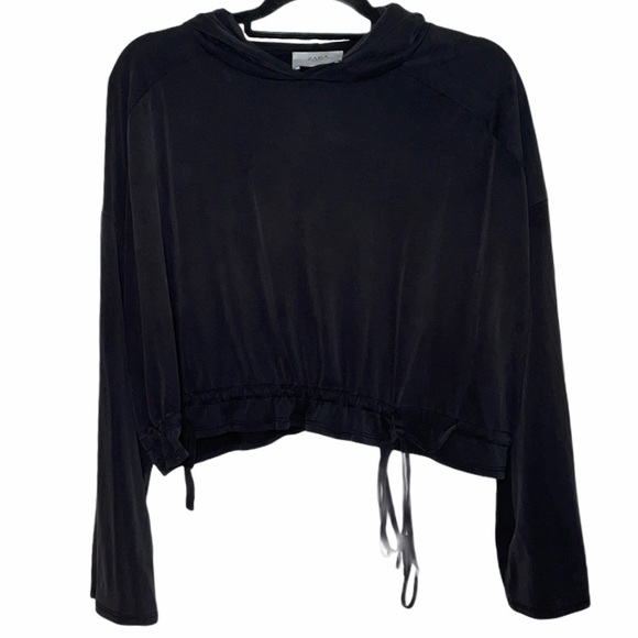 Zara Drawstring Hoodie Crop Top Gray - Picture 1 of 9